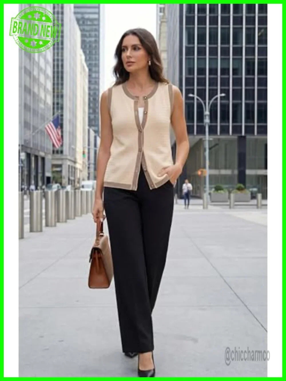 100% Cotton Crewneck Button Front Sweater Vest, Sleeveless